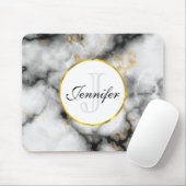 Moderner weißer grauer Marmor mit Goldband-Monogra Mousepad (Mit Mouse)