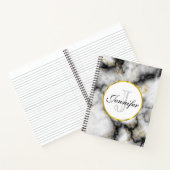 Moderner weißer grauer Marmor mit Goldband-Monogra Notizblock (Innenseite)