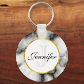 Moderner weißer grauer Marmor mit Goldband-Monogra Schlüsselanhänger (Rückseite)