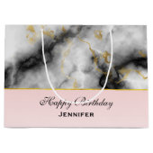 Moderner weißer grauer Marmor mit goldener Ribbon Große Geschenktüte (Vorderseite)