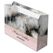 Moderner weißer grauer Marmor mit goldener Ribbon Große Geschenktüte (Vorderseite Schrägansicht)