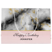 Moderner weißer grauer Marmor mit goldener Ribbon Große Geschenktüte (Rückseite)