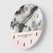 Moderner weißer grauer Marmor mit goldener Ribbon- Große Wanduhr (Winkel)