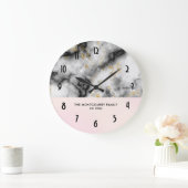 Moderner weißer grauer Marmor mit goldener Ribbon- Große Wanduhr (Zuhause)