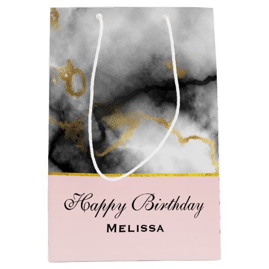 Moderner weißer grauer Marmor mit goldener Ribbon Mittlere Geschenktüte (Vorderseite)