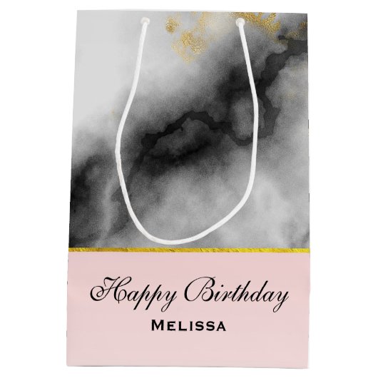 Moderner weißer grauer Marmor mit goldener Ribbon Mittlere Geschenktüte (Rückseite)