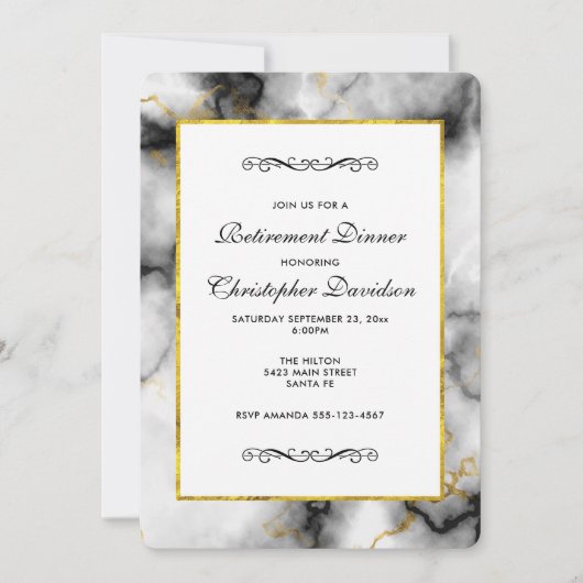 Moderner weißer, grauer Marmor mit goldener Schlei Einladung (Vorderseite)