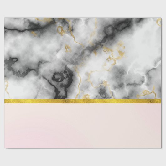 Moderner weißer, grauer Marmor mit goldener Schlei Geschenkpapier (Flach)