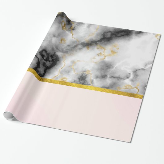 Moderner weißer, grauer Marmor mit goldener Schlei Geschenkpapier (Ungerollt)