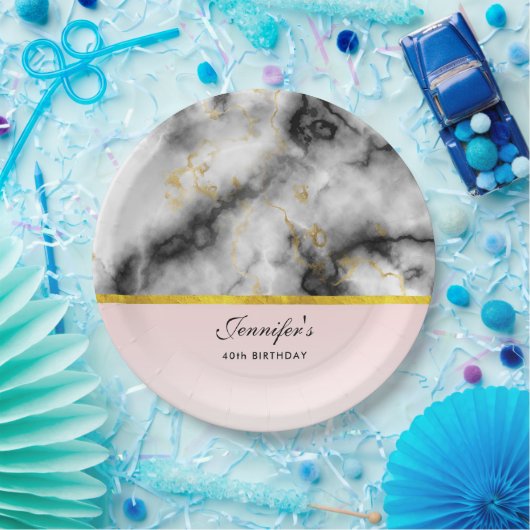 Moderner weißer, grauer Marmor mit goldener Schlei Pappteller (Party)