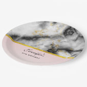 Moderner weißer, grauer Marmor mit goldener Schlei Pappteller (Schrägansicht)