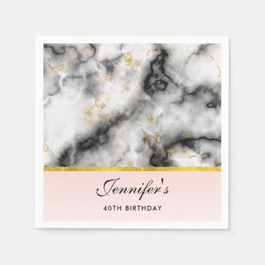 Moderner weißer, grauer Marmor mit goldener Schlei Serviette (Vorderseite)