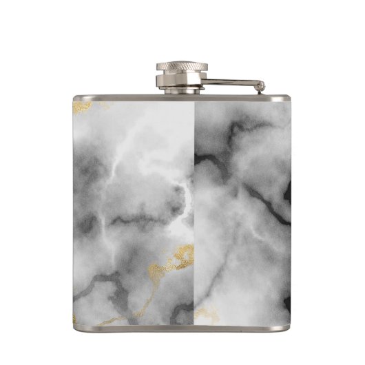 Moderner weißer grauer Marmor mit goldfarbener Hoc Flachmann (Rückseite)