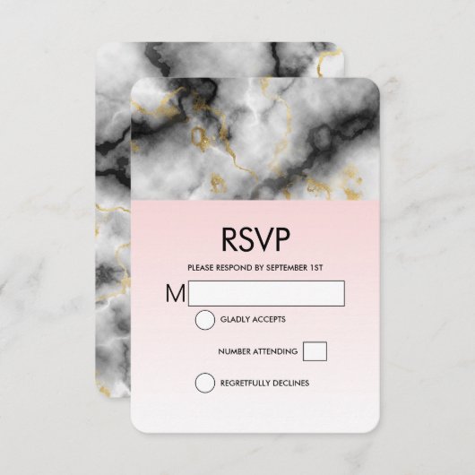 Moderner weißer grauer Marmor mit goldfarbener Hoc RSVP Karte (Vorne/Hinten)