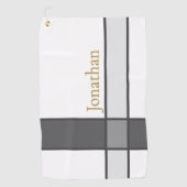 Moderner, weißer, grauer und goldgelber minimalist golfhandtuch (Vorderseite)