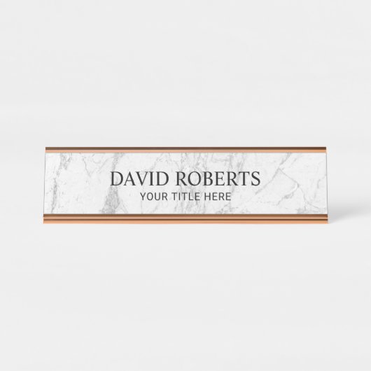 Moderner weißer Marmor Beruflich Schreibtischnamensplakette (Vorderseite )