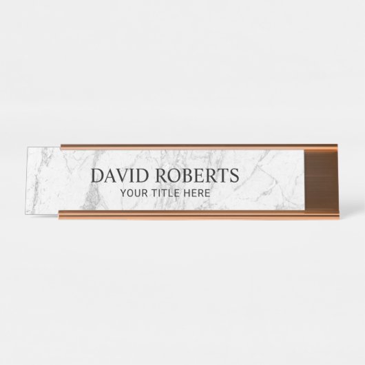 Moderner weißer Marmor Beruflich Schreibtischnamensplakette (Vorderseite )