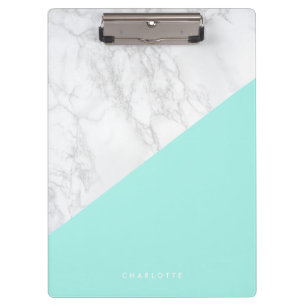 Moderner weißer Marmor mit Aqua Blue Block Klemmbrett