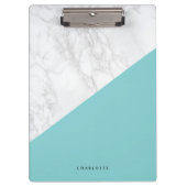 Moderner weißer Marmor mit Aqua Blue Block kundens Klemmbrett (Vorderseite)