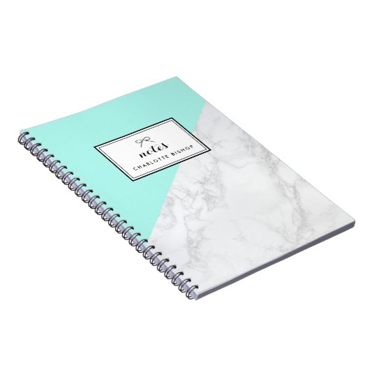 Moderner weißer Marmor mit Aqua Blue Block Noteboo Notizblock (Rechte Seite)