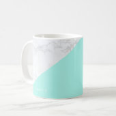 Moderner weißer Marmor mit Aqua Blue Block Tasse (Vorderseite Links)