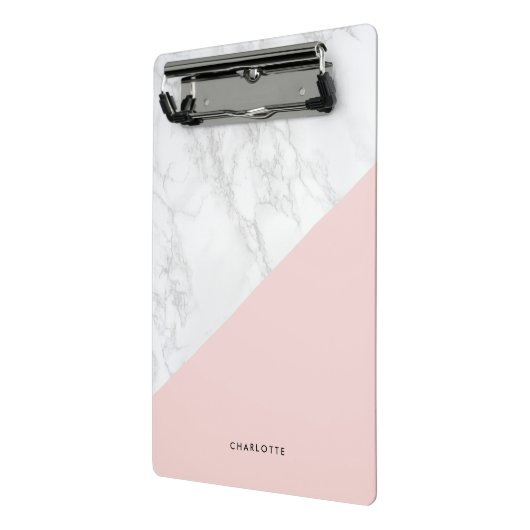 Moderner weißer Marmor mit rosa Block Personalisie Mini Klemmbrett (Gewinkelt2)