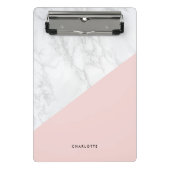 Moderner weißer Marmor mit rosa Block Personalisie Mini Klemmbrett (Vorderseite)