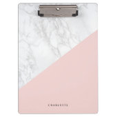 Moderner weißer Marmor mit rosa Blocknadel Klemmbrett (Vorderseite)