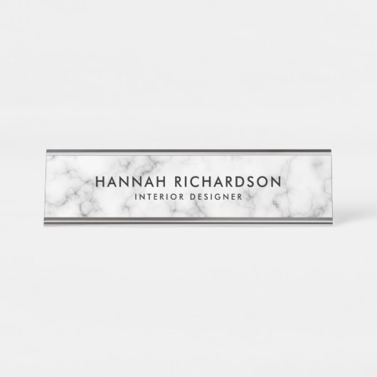 Moderner weißer Marmor | Personalisiert Schreibtischnamensplakette (Vorderseite )