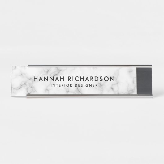 Moderner weißer Marmor | Personalisiert Schreibtischnamensplakette (Vorderseite )