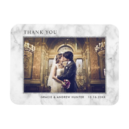 Moderner weißer Marmor Silberner Glitzer Danke Fot Magnet (Horizontal)