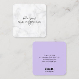 Moderner weißer Marmor und lila Nägel Quadratische Visitenkarte