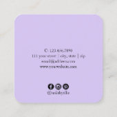 Moderner weißer Marmor und lila Nägel Quadratische Visitenkarte (Rückseite)