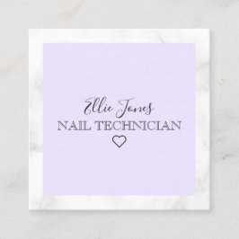 Moderner, weißer Marmor und lila Nageltechniker Quadratische Visitenkarte