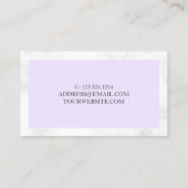 Moderner weißer Marmor und lila Nageltechniker Visitenkarte (Rückseite)