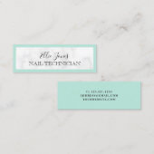 Moderner, weißer Marmor- und Minzgrün-Nageltechnik Mini Visitenkarte (Vorne/Hinten)