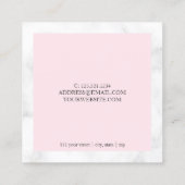 Moderner, weißer Marmor und rosa Nageltechniker Quadratische Visitenkarte (Rückseite)