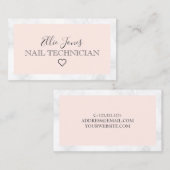 Moderner, weißer Marmor und rosa Nageltechniker Visitenkarte (Vorne/Hinten)