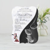 Moderner weißer Marmor und schwarzer Junggeselinne Einladung (Stehend Vorderseite)