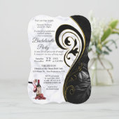 Moderner weißer Marmor und schwarzer Junggeselinne Einladung (Stehend Vorderseite)