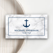Moderner weißer Marmormarmor Navy Blue Nautical An Visitenkarte