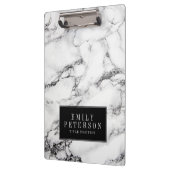 Moderner weißer Marmorstein mit schwarzem Hintergr Klemmbrett (Links)