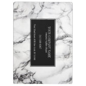 Moderner weißer Marmorstein mit schwarzem Hintergr Klemmbrett (Rückseite)