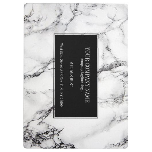 Moderner weißer Marmorstein mit schwarzem Hintergr Klemmbrett (Rückseite)