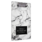 Moderner weißer Marmorstein mit schwarzem Hintergr Klemmbrett (Rechts)