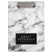 Moderner weißer Marmorstein mit schwarzem Hintergr Klemmbrett (Vorderseite)