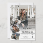 Moderner weißer, minimalistischer Foto-Abschluss Einladung (Vorderseite)