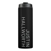 Moderner weißer Name auf schwarz Thermosbecher (Vorderseite)