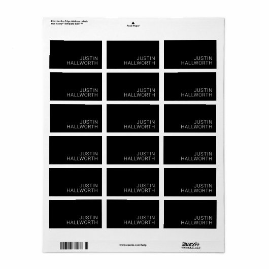 Moderner weißer Name oder anderer Text auf schwarz Adressaufkleber (Vorne)