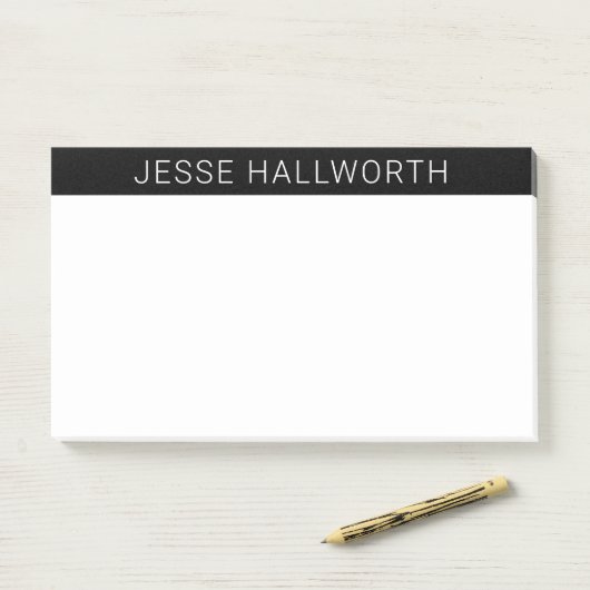 Moderner weißer Name oder Geschäft auf schwarz Post-it Klebezettel (Auf Schreibtisch)